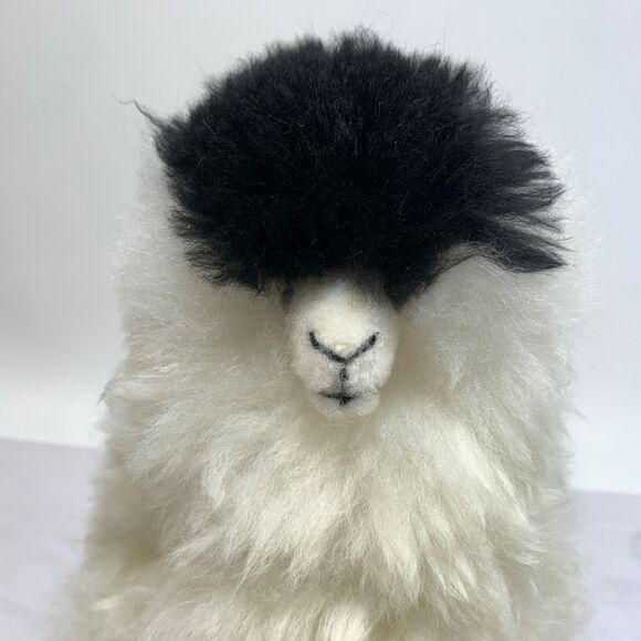 Real Alpaca White Black Plush Stuffed Animal Llama with Natural Fur - Picture 5 of 9